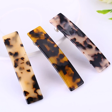 Vintage Rechteck Acetat Schildpatt Leopardenmuster Feder Haarclip Für Damen Geometrische Haarspange Pferdeschwanz Halter Schmuck