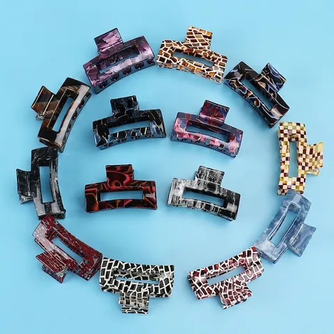 Acetate Hair Claw Clip Rectangle Hollow Marble Tortoiseshell Pattern Retro Large Hairpin Hair Accessories For Women