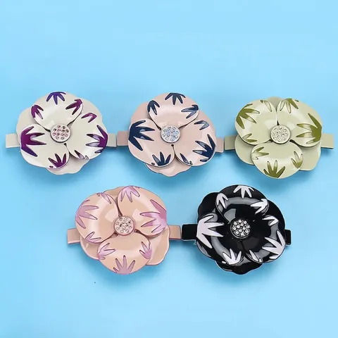 Pince à Cheveux Fleur de Camélia Vintage pour Femme en Acétate et Strass Accessoire de Coiffure Élégant pour Mariage Fête