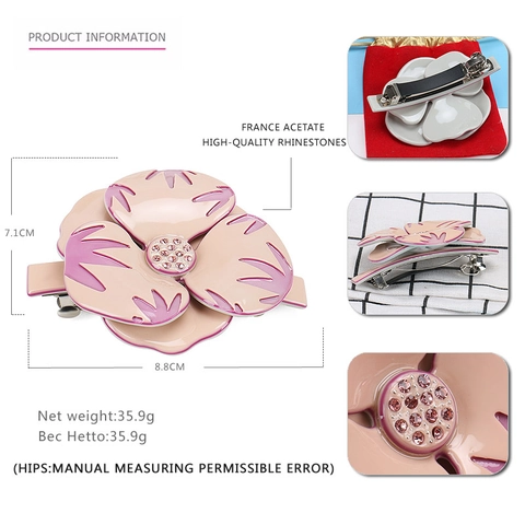 Pince à Cheveux Fleur de Camélia Vintage pour Femme en Acétate et Strass Accessoire de Coiffure Élégant pour Mariage Fête