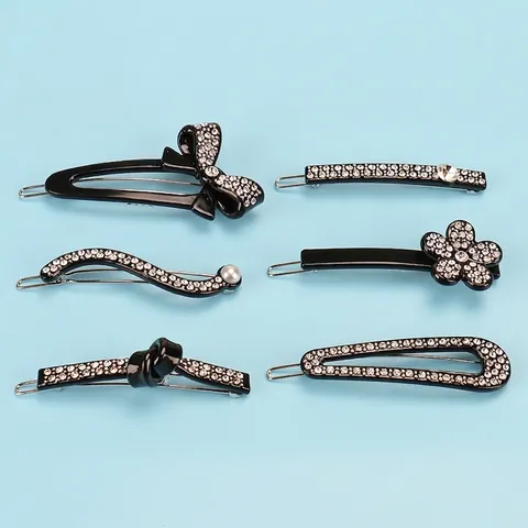 Pinces À Cheveux En Acétate Noir Style Coréen Incrustées De Strass Épingles À Cheveux Géométriques Fleurs Femme Accessoires Cheveux Élégants