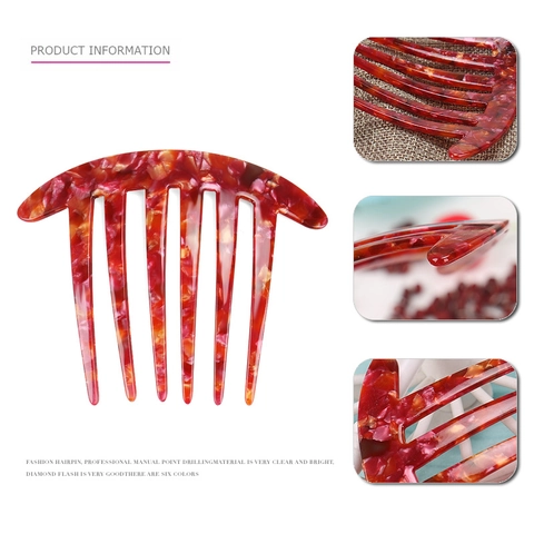 Pettine per Capelli a 7 Denti in Acetato di Francia Vintage Motivo Marmo Tartarugato Pettine Laterale Accessorio Donna