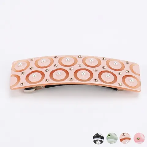 Vintage Molletta per Capelli in Acetato di Francia Con Perla Artificial d'Imitazione Strass Cerchi Concentrici Geometrici per Donna Gioielli