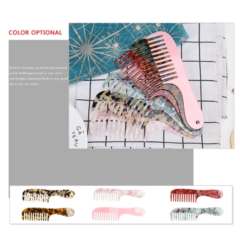 Acetate Hair Comb Marble Tortoise Texture Wide Tooth Detangling Tool For Women Vintage Minimalist Daily Hair Styling Accessory