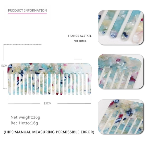Acetate Wide Tooth Hair Comb Retro Marble Tortoiseshell Detangling Comb For Thick Curly Hair Women Styling Tool