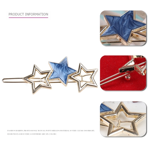 Zoete Holle Ster Legering Haarclips Marmer Textuur Emaille Zijclip Minimalistische Gouden Metalen Ster Haarspeld Hoofddeksels Dames