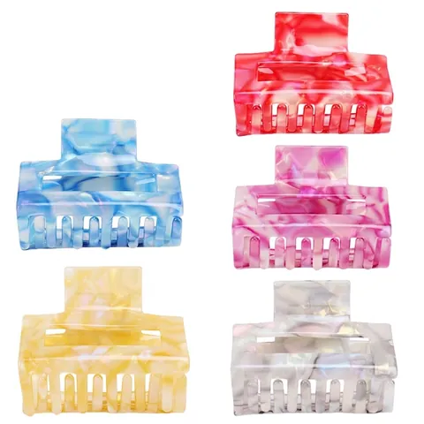 Elegant French Acetate Marble Pattern Hair Claw Clip Square Large Hair Shark Clip For Thick Hair Daily Women Hair Accessories