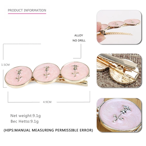Vintage Alloy Enamel Rose Flower Round Hair Clip Elegant Korean Ins Style Duckbill Clip Side Clip For Women Daily Accessories