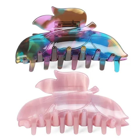 Grande Molla per Capelli in Acetato a Foglia Motivo Marmo Cangiante Pinza per Capelli Geometrica Accessori Eleganti Donna