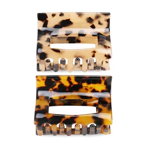 Vintage Tortoiseshell Cellulose Acetate Hair Claw Clip Hollow Geometric Square Medium Hair Catch Clip For Women Hair Accessories