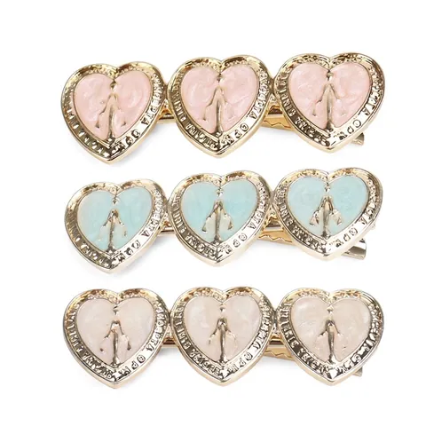 Vintage Legierung Herz Haarklammer Mit Religiösem Relief Emaille Tropföl Haarnadel Mode Seitenclip Für Damen Mädchen Haarschmuck