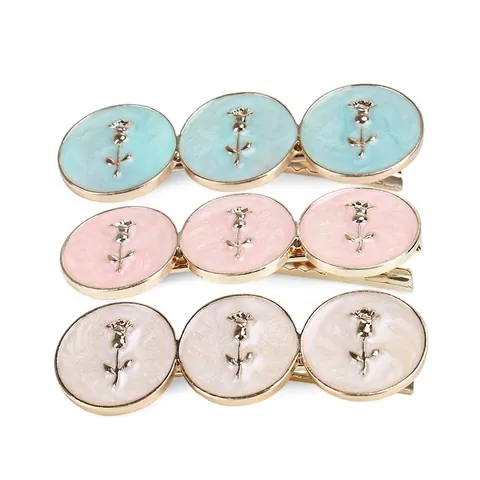 Vintage Alloy Enamel Rose Flower Round Hair Clip Elegant Korean Ins Style Duckbill Clip Side Clip For Women Daily Accessories