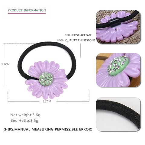 Korean Cellulose Acetate Daisy Hair Tie With Rhinestone Sweet Floral Elastic Hair Band For Women Daily Hair Accessories