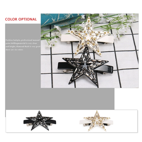 Elegant Cellulose Acetate Five-Pointed Star Hair Clip With Rhinestone Handcrafted Star Hairpin Spring Clip Headwear For Women