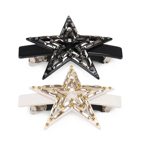 Elegant Cellulose Acetate Five-Pointed Star Hair Clip With Rhinestone Handcrafted Star Hairpin Spring Clip Headwear For Women
