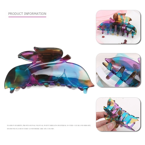 Grande Molla per Capelli in Acetato a Foglia Motivo Marmo Cangiante Pinza per Capelli Geometrica Accessori Eleganti Donna