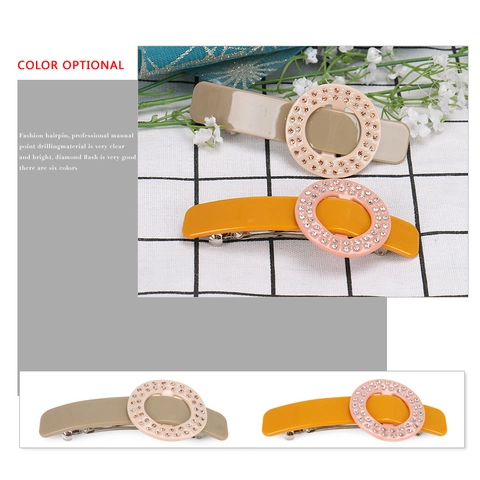 Pinza para el Cabello Ovalada de Acetato de Celulosa Vintage Con Strass Clip de Resorte Geométrico Elegante para Mujer