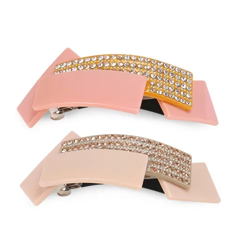 Eleganter Zelluloseacetat Geometrisches Patchwork Haarklammer Mit Strass Eingelegt Metall Federclip Haarschmuck Für Damen