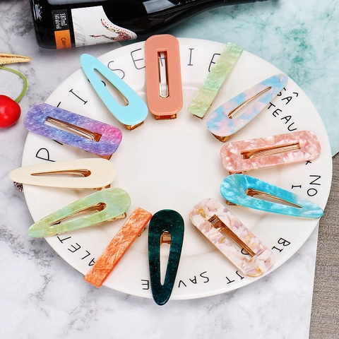 Minimalist Acetate Marble Pattern Rectangular Water Drop Duckbill Hair Clips For Women Daily Fashion Hair Accessories