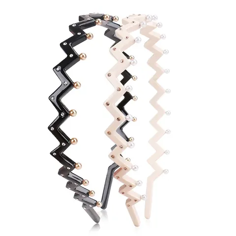 Cerchietto a Zigzag in Acetato Fatto a Mano Donna Fascia Capelli a Onda Con Perle Artificiali e Strass Accessori Capelli