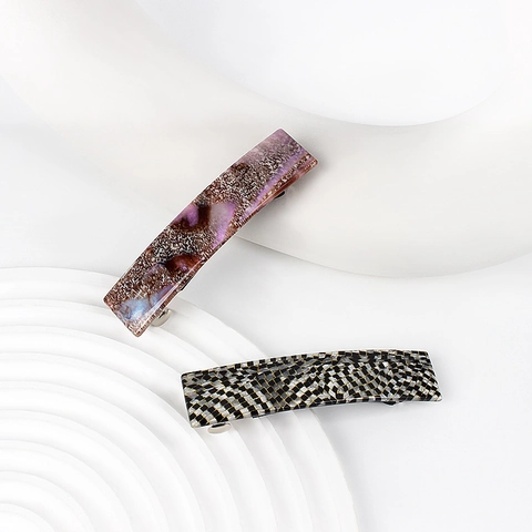 Molletta per Capelli Rettangolare in Acetato Retrò per Donna Motivo Geometrico Marmo a Quadri Accessori per Capelli Fatti a Mano Minimalisti