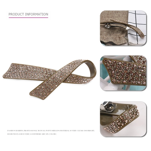 Elegant Acetate Bow Hair Clip With Sparkling Rhinestones Luxury Ribbon Spring Clip For Women Fashion Hair Styling Accessory
