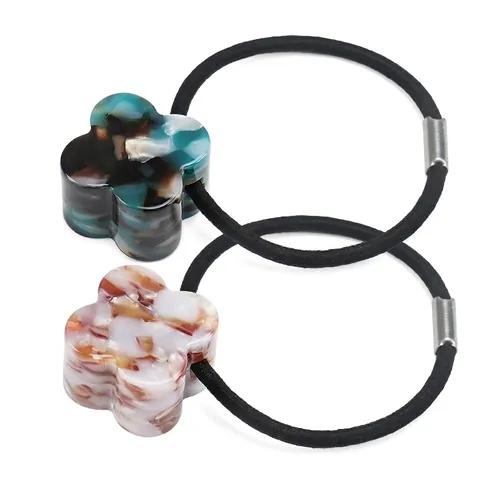 Cuerda para el Cabello de Acetato de Trébol Geométrico Minimalista Hecho a Mano Alta Elasticidad Patrón de Mármol Carey Mujer