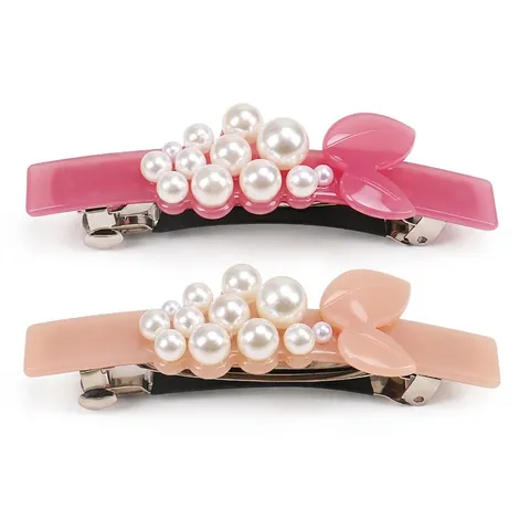 Elegant Cellulose Acetate Hair Clip With Artificial Pearls And Leaves French Style Spring Clip For Women Daily Hair Accessories