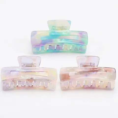 Large Cellulose Acetate Hair Claw Clip Rectangle Hollow Marble Texture Geometric Shark Clip For Women Hair Styling Accessories