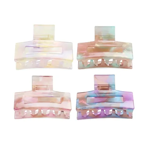 Iridescent Marble Acetate Hair Claw Clip Hollow Geometric Square Large Hair Catch Clip For Women Daily Jewelry