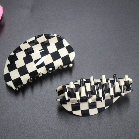 Pinza para el Cabello Retro a Cuadros Blanco Negro Rejilla Acetato Pinza de Tiburón Antideslizante Para Mujer Accesorios