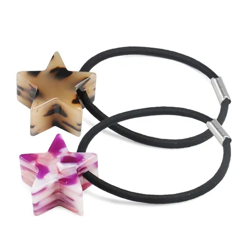 Goma de Pelo Estrella de Acetato Simple Mármol Carey Pentagrama Banda Elástica para el Cabello para Mujeres Niñas Accesorios de Moda