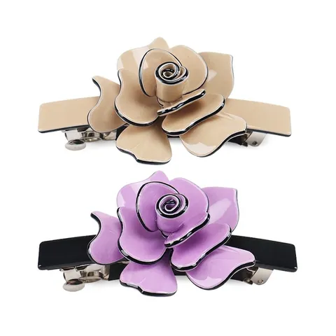 Fermaglio per Capelli Vintage Francese Camelia Rosa Clip a Molla Coda di Cavallo Elegante Accessori Capelli Fiori per Donna