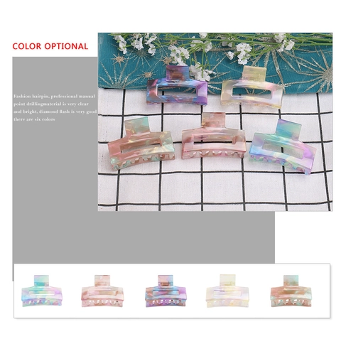 Iridescent Marble Acetate Hair Claw Clip Hollow Geometric Square Large Hair Catch Clip For Women Daily Jewelry