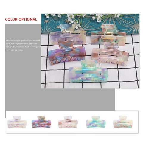Large Cellulose Acetate Hair Claw Clip Rectangle Hollow Marble Texture Geometric Shark Clip For Women Hair Styling Accessories