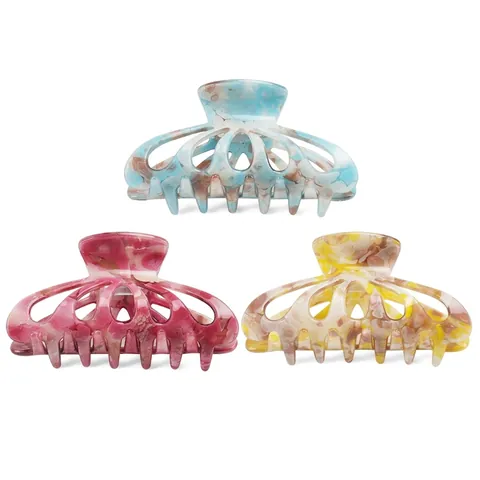 Large Acetate Hair Claw Clip Vintage Marble Pattern Hollow Shark Clip For Women Elegant Ponytail Fixing Hair Accessories