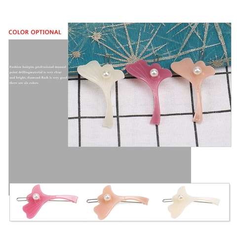 Elegante Fermaglio per Capelli a Forma di Foglia di Ginkgo in Acetato di Cellulosa Con Perla Artificial Sintetica Accessori per Capelli Donna