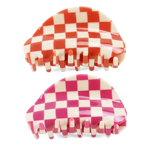 Pinza per Capelli Vintage in Acetato di Cellulosa a Scacchiera Mezzatonda Geometrica Shark Clip per Donna Accessori Capelli Quotidiani