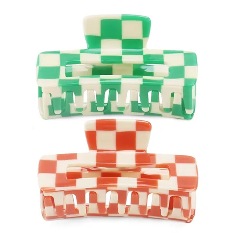 Pinza per Capelli Rettangolare in Acetato a Scacchiera per Donna Motivo a Griglia Vintage Antiscivolo Grande Accessorio Moda