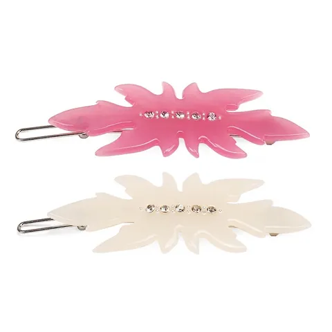 Cellulose Acetate Leaf Shaped Hair Clip With Rhinestones For Women Y2K Style Frog Clip Pink Cream White Hair Accessory