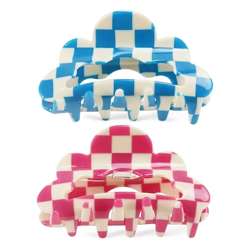 Schachbrettmuster Haarklammer Aus Celluloseacetat Für Damen Vintage Wellenförmige Wolkenform Haifischclip Haarschmuck