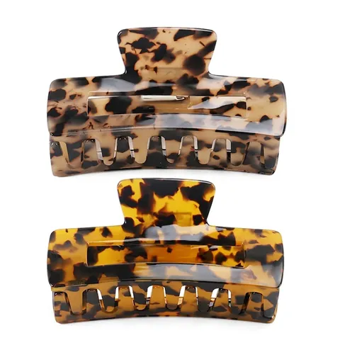 Große Haarklammer aus Celluloseacetat Rechteckig Hohl Vintage Schildpatt Leopardenmuster Rutschfester Starker Halt Accessoire