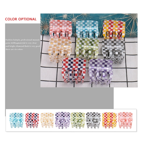 Pince à Cheveux en PVC à Damier Tendance Motif de Grille Coloré Accessoire de Cheveux Carré pour Femme