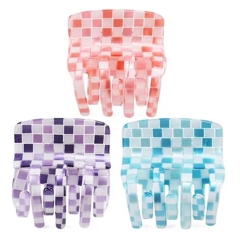 Pince à Cheveux en PVC à Damier Tendance Motif de Grille Coloré Accessoire de Cheveux Carré pour Femme