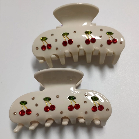 Sweet Acetate Hair Claw Clip With Rhinestone Cherry Pattern Handmade Hair Accessory For Women Girls Personal Fashion Style