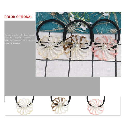 Elastico per Capelli Vintage in Acetato a Forma di Fiore Con Perla Artificial Sintetica Elegante Fascia per Capelli Geometrica Traforata per Donna Coreana Minimalista