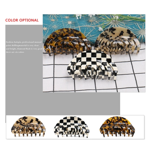 French Vintage Large Acetate Hair Claw Clip Checkerboard Tortoiseshell Strong Hold Hair Catcher For Women Thick Hair Accessories