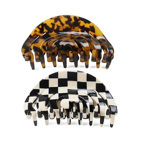 French Vintage Large Acetate Hair Claw Clip Checkerboard Tortoiseshell Strong Hold Hair Catcher For Women Thick Hair Accessories