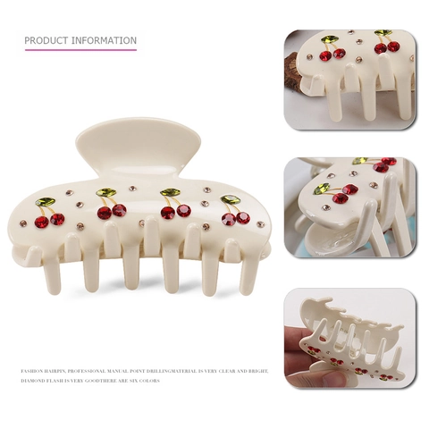 Molletta per Capelli in Acetato di Cellulosa Ciliegia Vintage Francese da Donna Elegante con Strass Motivo Frutta Accessori Fatti a Mano