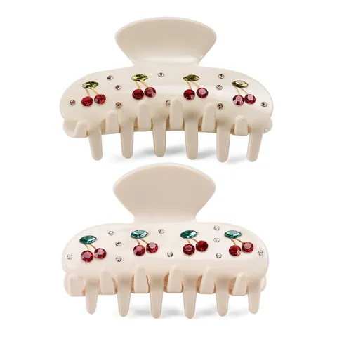 Molletta per Capelli in Acetato di Cellulosa Ciliegia Vintage Francese da Donna Elegante con Strass Motivo Frutta Accessori Fatti a Mano